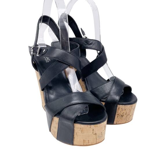 Michael Michael Kors Women's Suki Leather Platform Sandals Black Size 7M - Picture 1 of 11
